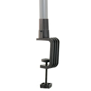 A Clamp for Converting Remarkable Creator™ Stands in black metal is attached to a vertical gray pole, featuring an adjustable screw to securely fasten the lightweight mount to various surfaces.