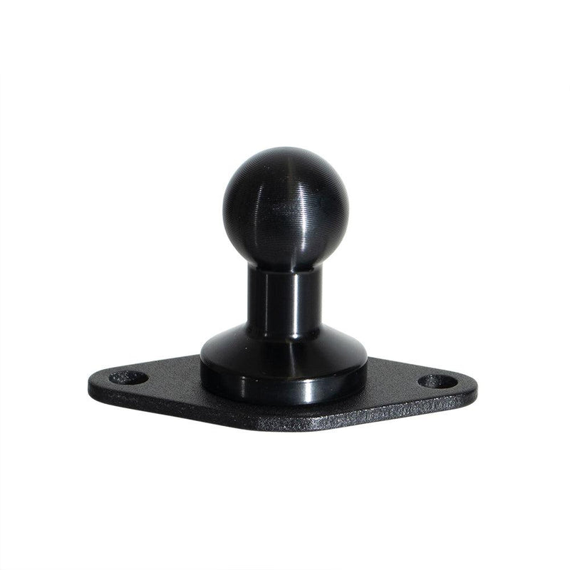 The Diamond 2-Hole AMPS to 20mm Ball Adapter is a black metal mount with a flat base and two mounting holes, compatible with Arkon HD Series or 2-hole AMPS setups for versatile towing or equipment attachment.