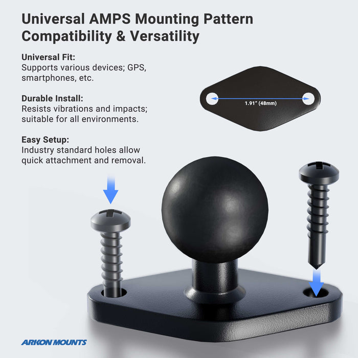 Diamond-Shaped Metal 25mm (1 inch) Ball to 2-Hole AMPS Compatible Adapter-Arkon Mounts