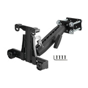 The LockVise™ Locking Forklift Front Guard Tablet Mount with a 10.25 Metal Robust™ Shaft features a black adjustable wall bracket, locking mechanism, screws, and Allen wrench for secure tablet installation in tough environments.