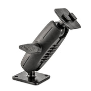 The ARKON Heavy-Duty 4-Hole AMPS Car Dash or Wall Mounting Pedestal features a black adjustable arm with locking knobs, square base, and flat plate for device attachment. Compatible with Dual-T setups and AMPS mounts.