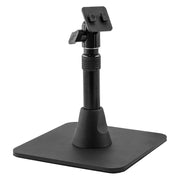 The Heavy-Duty Pedestal Stand with Weighted Base and Telescoping Arm is Dual-T compatible, designed to support or display devices or equipment securely.