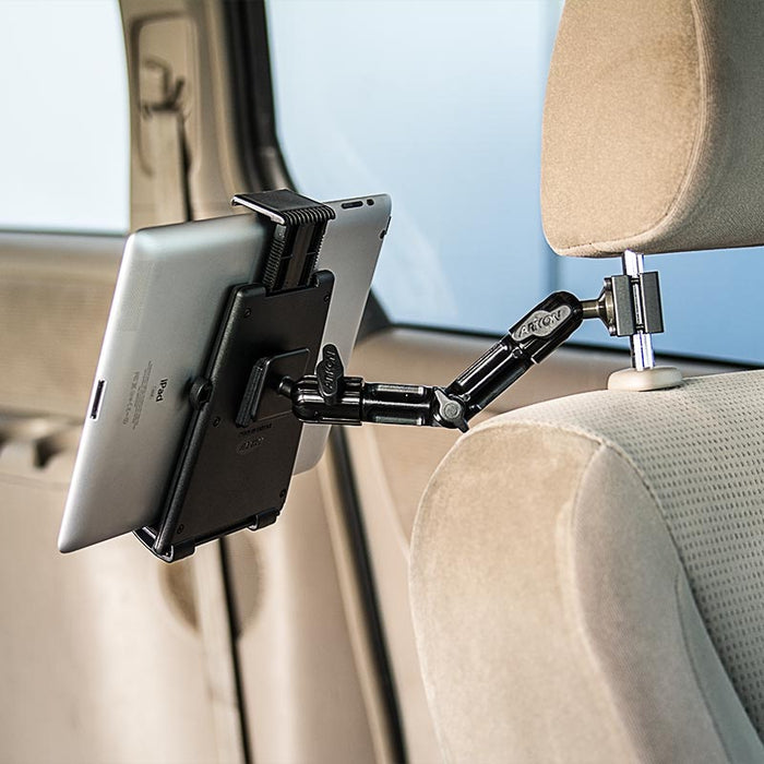 Heavy-Duty Tablet Headrest Push-Button Multi-Angle Mount with 8" Arm for iPad, Note, and more-Arkon Mounts