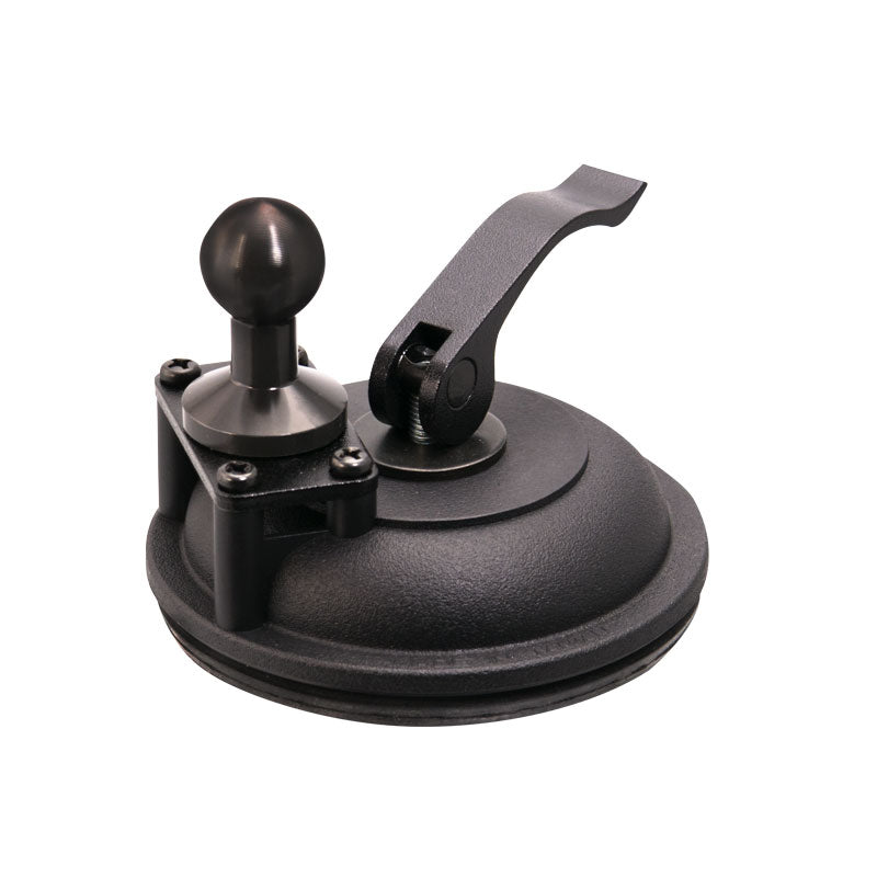 The Heavy-Duty Windshield Suction Base with Metal 20mm Ball is a black, round lifter with handle and knob, ideal for lifting glass or smooth surfaces. Shown against a white background.