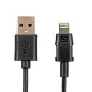 A Lightning to USB Charging Cable for iPhone, iPad and iPod, black and Apple MFI Certified, is shown with both connectors visible on a white background.