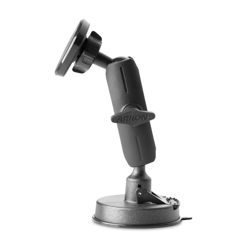 The Magnetic Holder with Suction Mount is a black, adjustable car phone holder featuring a round head and suction base, shown from the side on a white background.