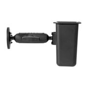 The Magnetic Mount with Barcode Scanner Holster Holder is shown in side profile on a white background. It features a black plastic adjustable arm and base designed for secure flat-surface attachment, ideal for warehouse barcode scanning.