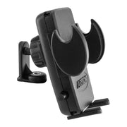 The Mega Grip Tripod Adapter with Phone Holder for Apple iPhone and Samsung Galaxy, featuring adjustable black plastic arms and a mounting bracket, is positioned at an angle on a white background.