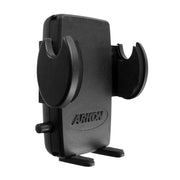 The Mega Grip™ Universal Phone Holder for iPhone, Galaxy, and Note features Arkon’s Mega Grip technology, black adjustable design with curved side grips, and ARKON branding on the front for secure smartphone mounting.