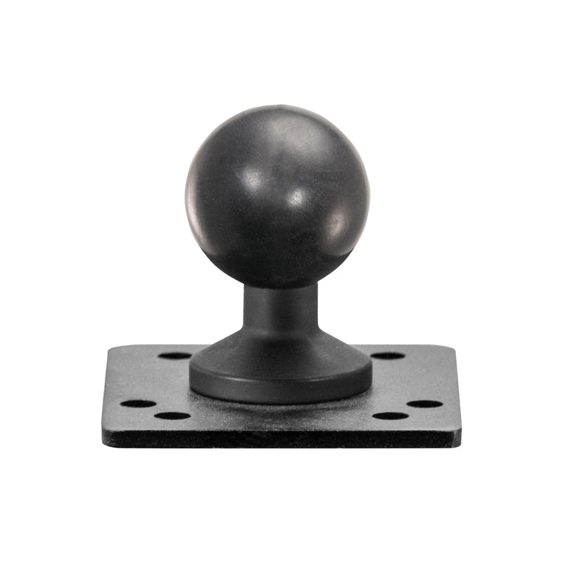 A black Metal 4-Hole AMPS to 26mm (1.02 inch) Ball Adapter with a round center ball joint and four screw holes, shown on a white background.