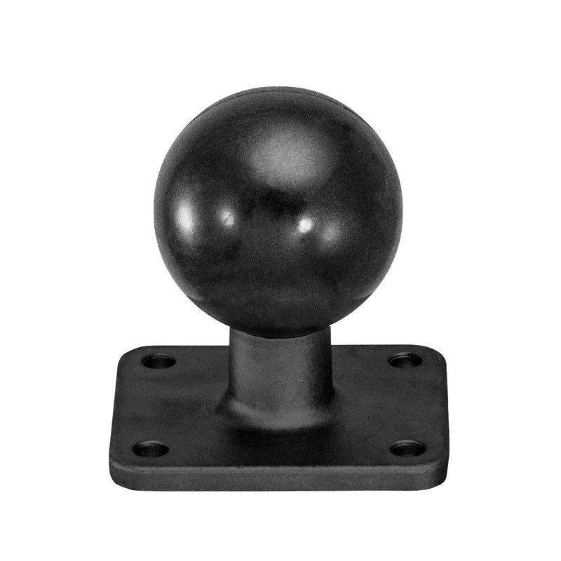 The Metal 4-Hole AMPS to 38mm (1.5 inch) Ball Adapter is a black metal hitch ball with a square base featuring four bolt holes, shown against a white background.