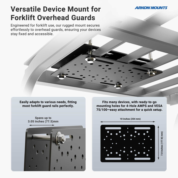 Metal Locking Tablet Holder with Forklift Overhead Guard Mount and 5" Metal Robust™ Shaft-Arkon Mounts