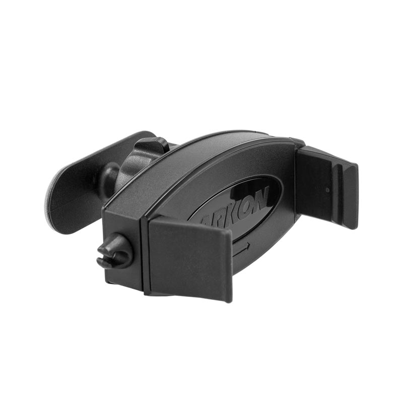 The Mobile Grip 2 Adhesive Phone Car Mount securely holds your iPhone, Galaxy, Note, and more on any car air vent with adjustable side grips and a circular central pivot for universal smartphone compatibility.