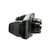 Close-up of a black Mobile Grip 3 Universal Smartphone Holder, featuring ridges and protrusions in its mechanical plastic design, isolated on a white background.