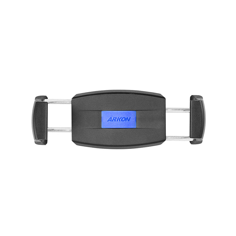 The Mobile Grip 5 Universal Phone Holder, shown from above, features a black and silver design with a blue ARKON logo at the center and a 17mm ball pedestal for easy adjustment, set against a white background.