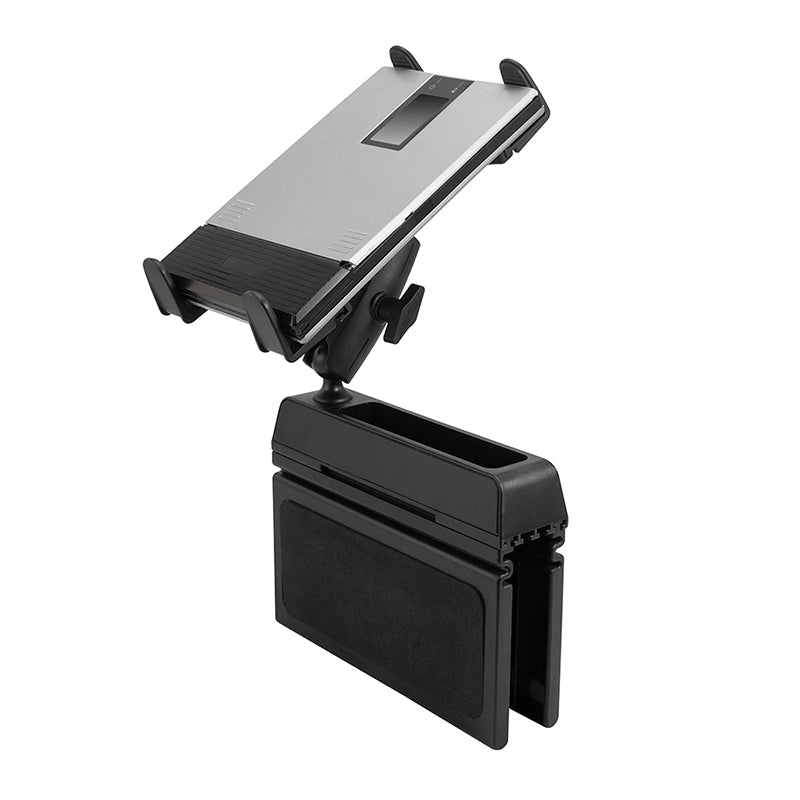 A Mobile Portable Printer Car Truck Seat Wedge Mount for Zebra, Epson, and Brother printers features a rectangular base designed to fit securely between car seats—ideal for users seeking an alternative to traditional printer mounts.