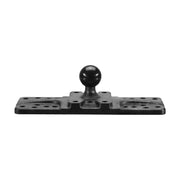 The Mounting Plate - 25mm (1 inch) Ball Compatible features a black metal design with a central round ball knob and 4-Hole AMPS pattern, perfect as a Humminbird fishfinder mount. Displayed on a white background.
