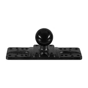 The Mounting Plate - 38mm (1.5 inch) Ball Compatible is a black metal base with a center 38mm ball plate and multiple screw holes, fitting the 4-Hole AMPS pattern—perfect for mounting Humminbird fishfinders.