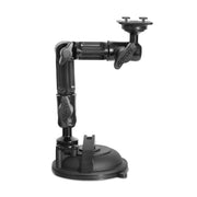 The Multi-Angle Heavy-Duty Windshield Mount features articulated arms and tightening knobs, securely holding cameras or phones on flat surfaces—perfect for commercial vehicles.