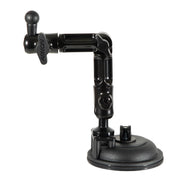 The Multi-Angle Suction Mount features an adjustable arm, 17mm ball end, and knob—ideal as a dashboard phone holder or for securely attaching devices to smooth surfaces.