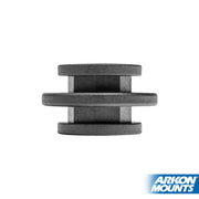 A black OCTO™ Series Composite Double Button connector with three horizontal ridges, made of plastic and photographed on a white background. The Arkon Mounts logo is visible in the bottom right corner.