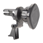 The Magnetic Holder with Vent Mount is a black car phone mount with a vent clip attachment, featuring a circular magnetic pad and an adjustable knob for secure positioning on your car’s air vent.