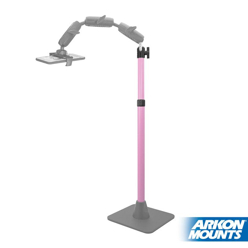 Adjustable pink PINK Post/Shaft Upgrade Replacement for Pro Stands with flexible gray arm, device holder, and square base. ARKON MOUNTS logo in bottom right—ideal accessory for Remarkable Creators Stand.