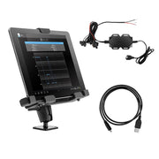 The LockVise™ Metal Locking Tablet Mount with Security Bundle for Commercial and Enterprise (Android Compatible) securely displays tablets with power adapter, cables, and locking mount—ideal for secure powered tablet setups.