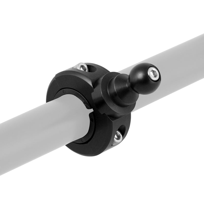 The Premium Motorcycle Handlebar Mount for Garmin nuvi GPS is a black aluminum clamp with a ball joint, secured by screws to your motorcycle’s handlebar, designed to hold your Garmin nuvi or similar accessories.