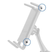 Replacement Stoppers for Slim-Grip Ultra Smartphone and Midsize Tablet Holder: two small black stoppers, shown in blue circles at the top right and bottom left of the holder’s grip arms.