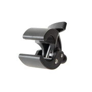 A close-up of the RoadVise® Clamp Mount with 20mm Ball, a black heavy-duty mount featuring a spring mechanism and curved jaws, shown isolated on a white background.