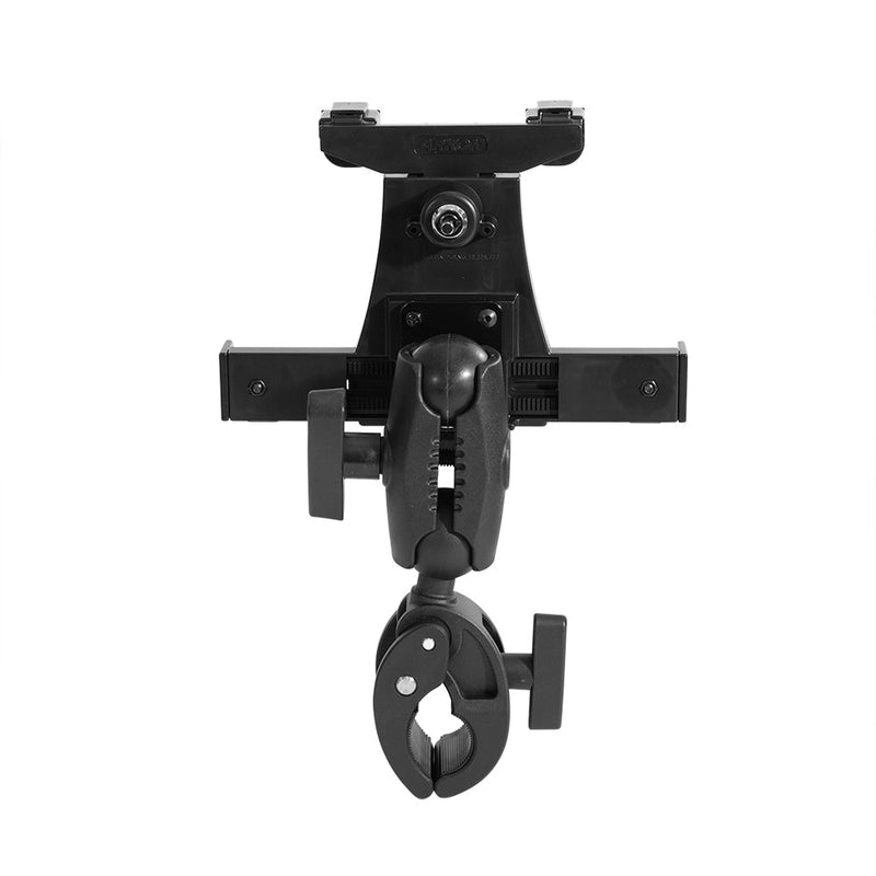 The RoadVise® Clamp Mount features a LockVise™ locking tablet holder and 3.5” arm, with adjustable joints and screw mechanisms to securely grip your device and attach to various surfaces.