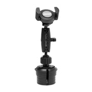 The RoadVise® XL Cup Holder Mount securely holds iPhones, Galaxy, Note, and midsize tablets in your car’s cup holder with an adjustable U-shaped bracket—ideal for hands-free GPS use or device mounting.