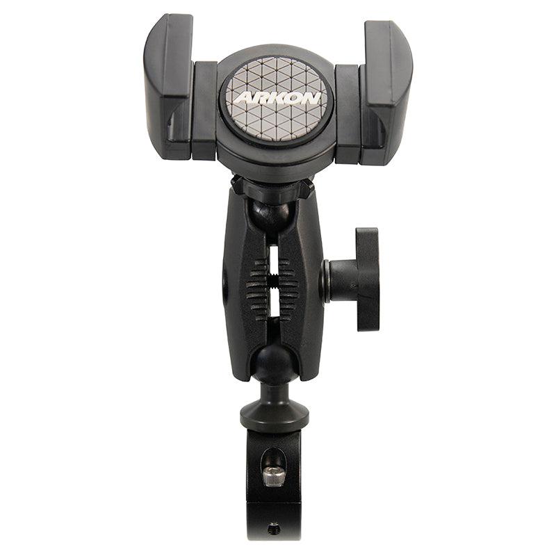 The RoadVise® XL Phone and Midsize Tablet Holder features a handlebar collar mount, a 2.75 shaft for easy attachment, and is perfect for securely holding your device on any handlebar.