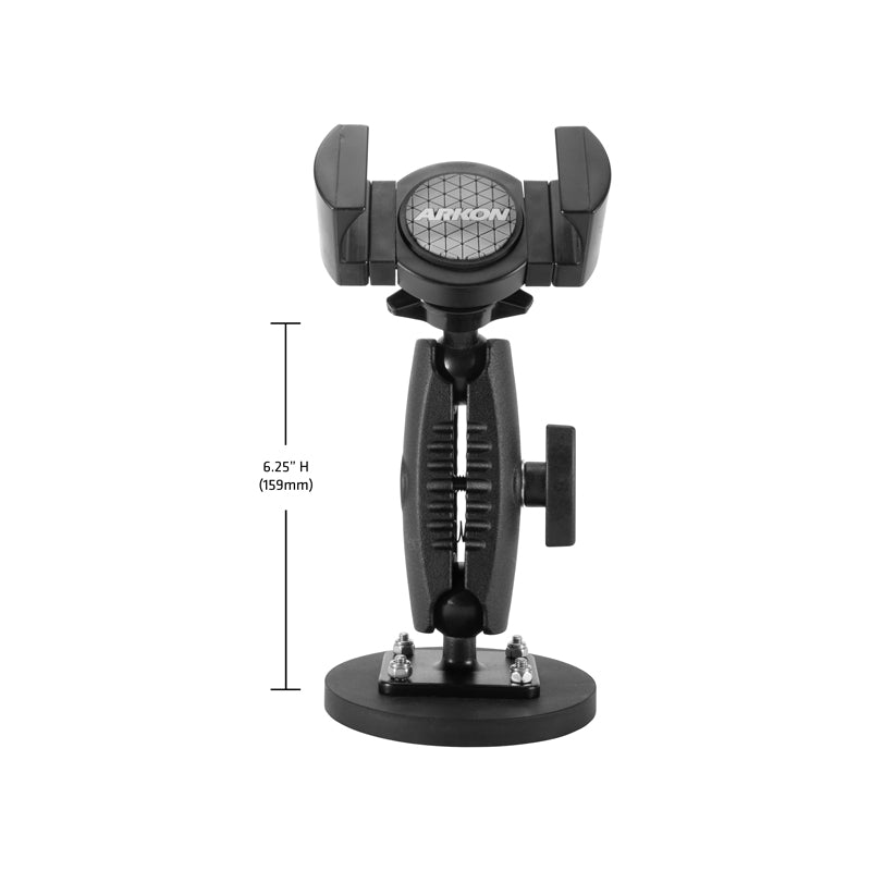 Front view of a black RoadVise® XL Phone and Midsize Tablet Magnetic Mount with adjustable arms, a heavy-duty magnetic base, and a height of 6.25 inches (159mm).