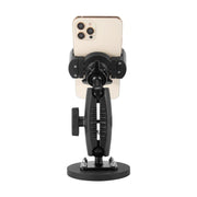 The RoadVise® XL Phone and Midsize Tablet Magnetic Mount holds a smartphone on a black adjustable holder with a heavy-duty magnetic base and clamp, shown from the back against a white background.