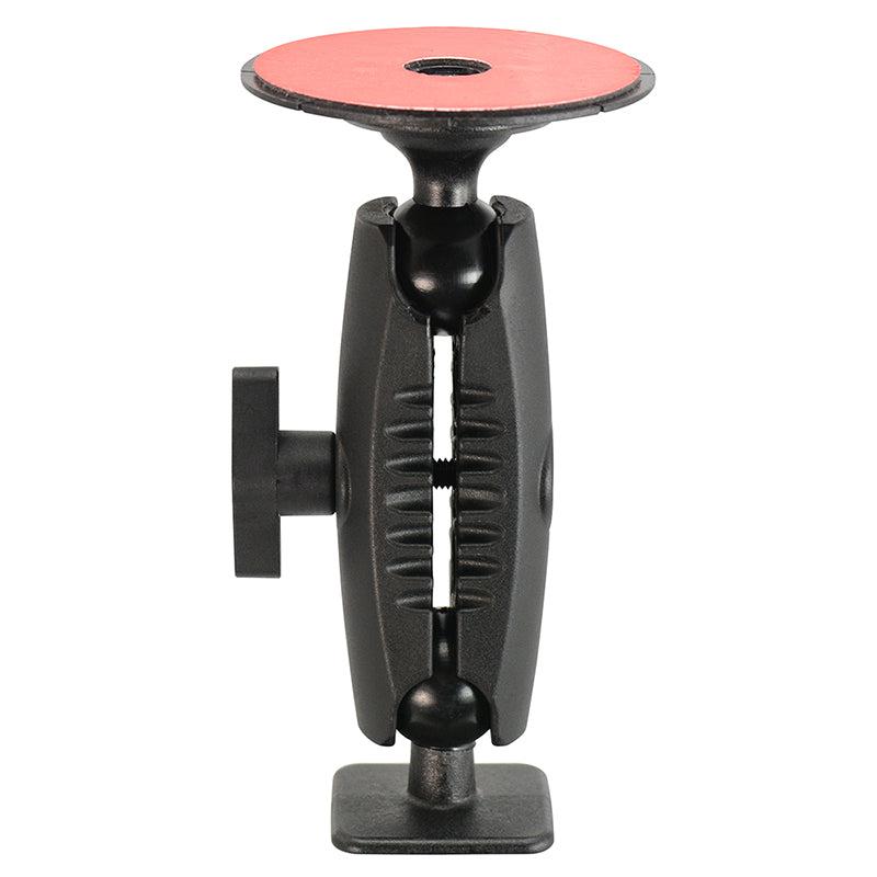 The Robust Car Dash or Flat Surface VHB Adhesive Mount features a black adjustable arm, a round red adhesive pad on top, and a small square base for securely attaching devices to surfaces.