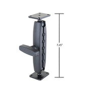 The Robust Heavy-Duty Metal AMPS Mount features an adjustable metal shaft arm, base plates on both ends, and a side lever for tightening. Perfect for commercial device mounting; shown beside a vertical line marking 7.25-inch height.