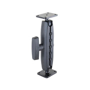 The Robust Heavy-Duty Metal AMPS Mount is a black adjustable metal arm with a central knob and rectangular plates with holes on both ends, allowing flexible and secure commercial device mounting to various surfaces.