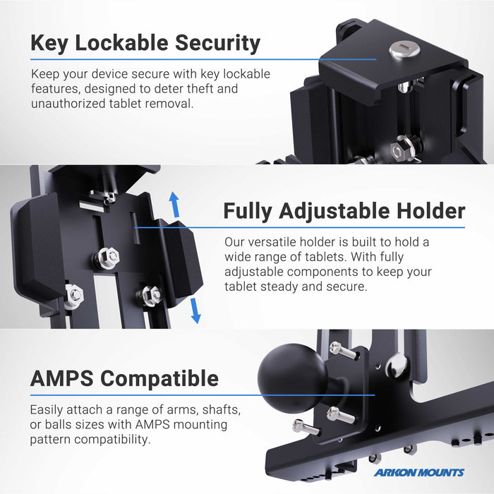 Robust Heavy-Duty Metal Locking Seat Rail or Floor Tablet Mount-Arkon Mounts