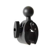 The Robust Mount Clamp Post with 38mm (1.5) Ball is a black and gray heavy-duty mount featuring a round ball head, side tightening knob, and ribbed inner grip for attaching accessories to rods or tubes.