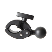The Robust Mount Clamp Post with 38mm (1.5) Ball features a black metal body, round top tightening knob, grooved jaws for secure grip, and a 38mm ball attachment for heavy-duty mounting.