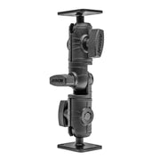The Robust Ratchet Mount with AMPS Plates is a black, adjustable mounting arm with double socket swivel shaft and AMPS 4-hole rectangular plates at both ends. Arkon branding is visible on the knobs, designed for securely holding devices.