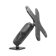 The Robust VESA 75/VESA 100 Drill-Base AMPS Mount is a black adjustable wall mount with a VESA-compatible bracket and a sturdy pedestal for secure installation, displaying the ARION brand on the mounting arm.