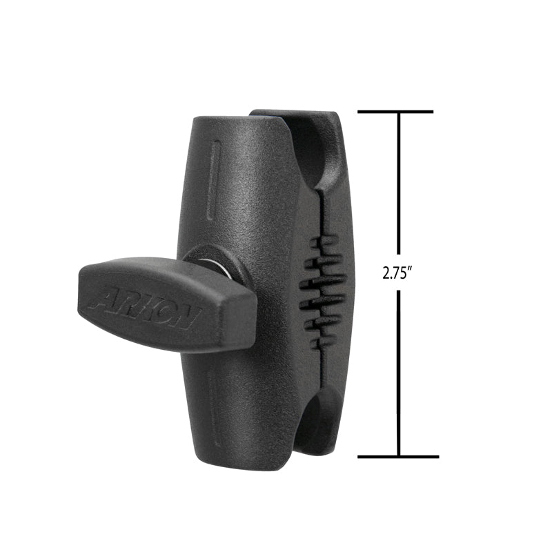 A black plastic ARION locking knob with textured grip is shown beside a 2.75-inch vertical line, designed for Robust™ Series 2.75 inch Metal Mount Shaft (25mm/1 inch ball compatible), displayed on a white background.