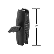 Black plastic clamp with ridged grip and lever, shown upright next to a Robust™ Series 3.75 inch Composite Mount Shaft—compatible with 25mm (1 inch) ball Arkon mounts for versatile setups.