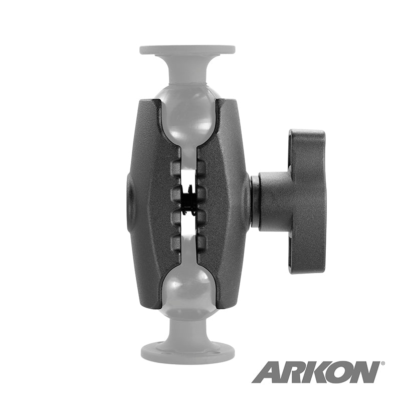 The Robust™ Series 5 inch Metal Mount Shaft features black and gray aluminum, 57mm (2.25 inch) ball joints at both ends, a side tightening knob, and the ARKON logo in the bottom right corner.
