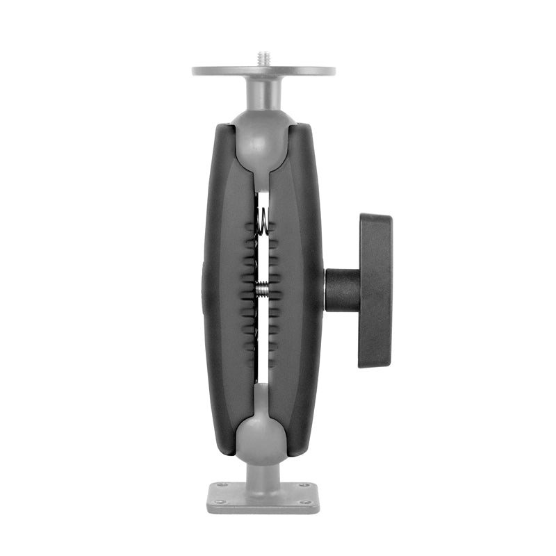 The Robust™ Series 5.75 inch Mount Shaft—38mm (1.5 inch) Ball Compatible—is shown side view; it’s a black and gray adjustable mounting bracket with hinge, flat base, and top plate, ideal for custom heavy-duty mounting systems.