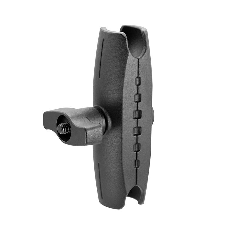 The Robust™ Series 8 inch Metal Mount Shaft features a black, adjustable design with a central hinge and side knob, offering a heavy-duty mounting solution for devices or accessories. Compatible with 57mm (2.25 inch) ball mounts.