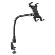 The Slim-Grip® Tablet Holder with Clamp Mount and 22 Gooseneck easily attaches to your desk or table edge, offering hands-free convenience with its adjustable arm.